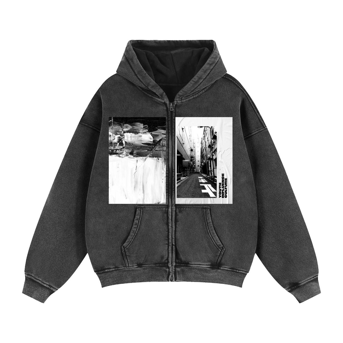 Painting,Zip-Through,Boxy,Fleece,Hoodie,midnight,suffocation,clothing,noxa