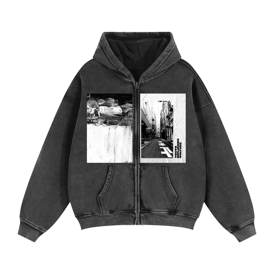 Painting,Zip-Through,Boxy,Fleece,Hoodie,midnight,suffocation,clothing,noxa